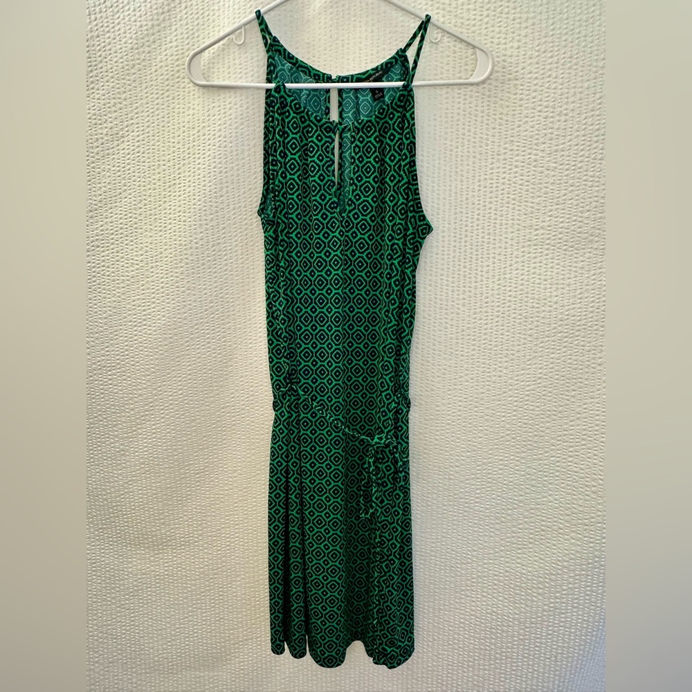 Banana Republic Green Black Geometric Halter Tie Waist Midi Dress Petite Small